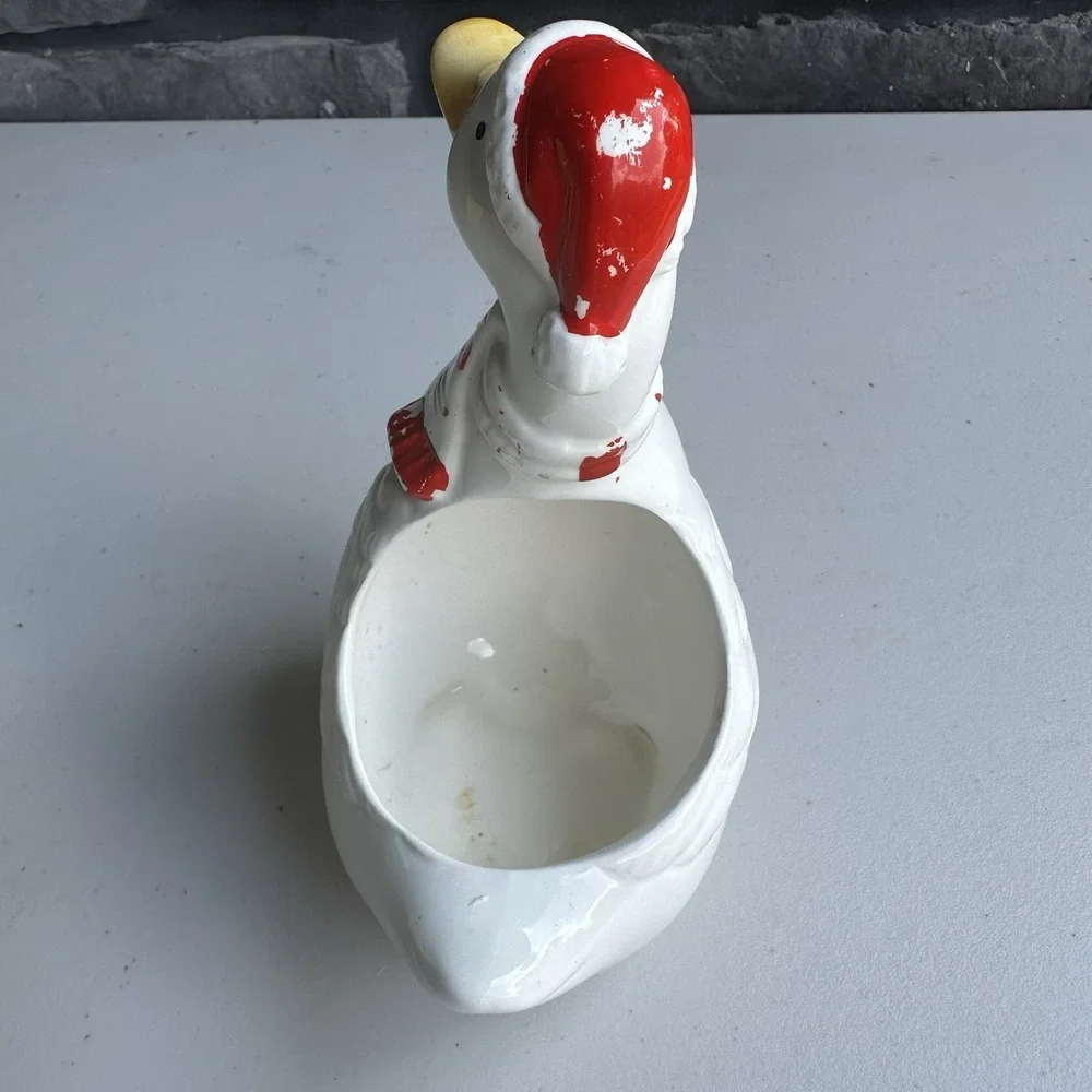 Vintage 80s Country Christmas Santa Goose Planter Sponge Holder Cottage Granny